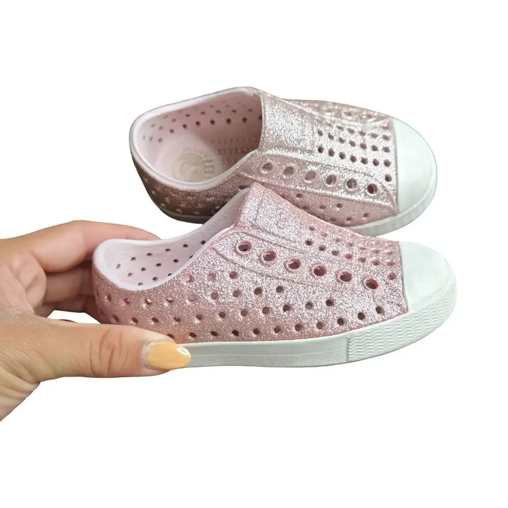 Native Pink Glitter Slip-On Shoes Size: 6